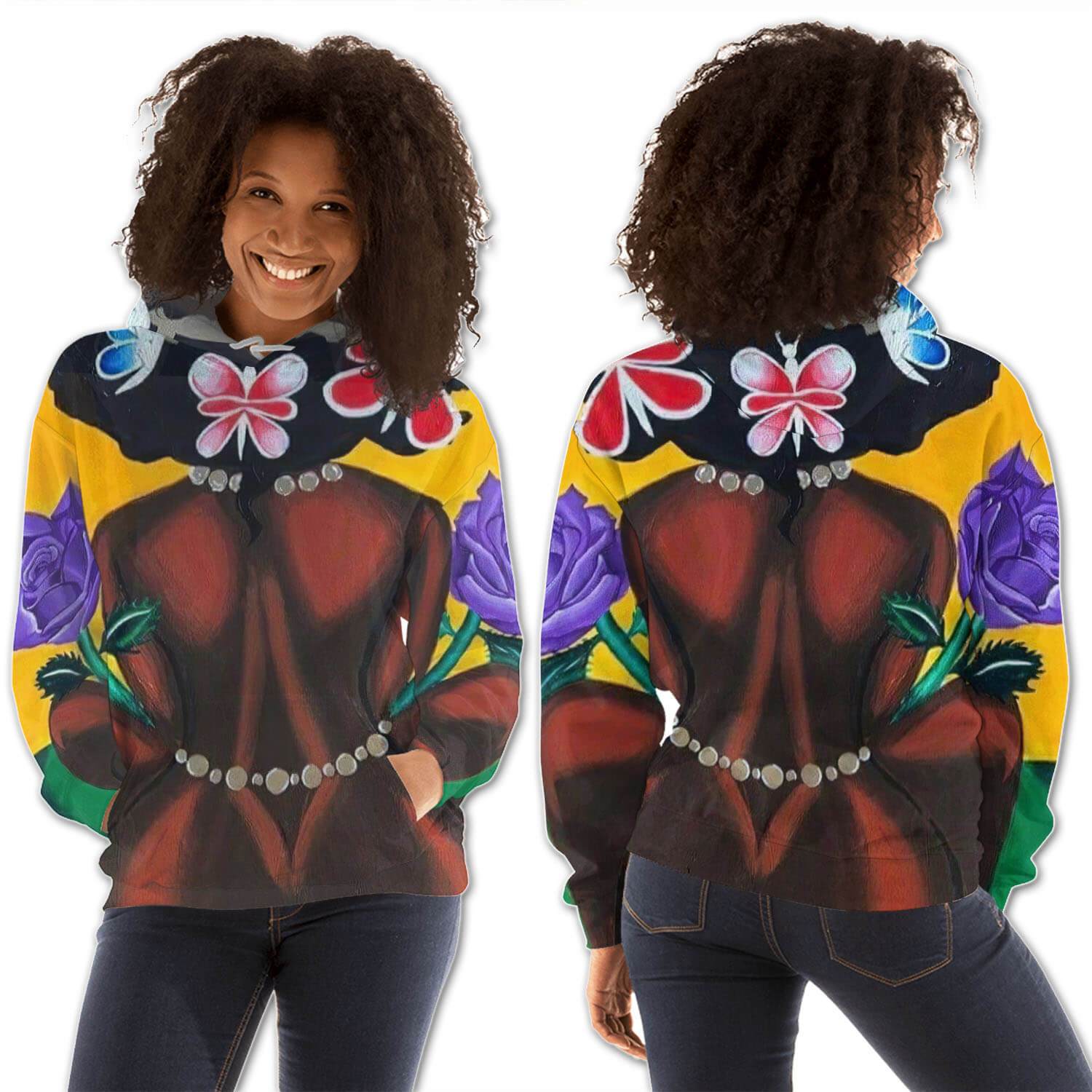 African American Hoodies Cute Melanin Girl All Over Print Womens Hooded Sweatshirt Modern Afrocentric Clothing BPS68376