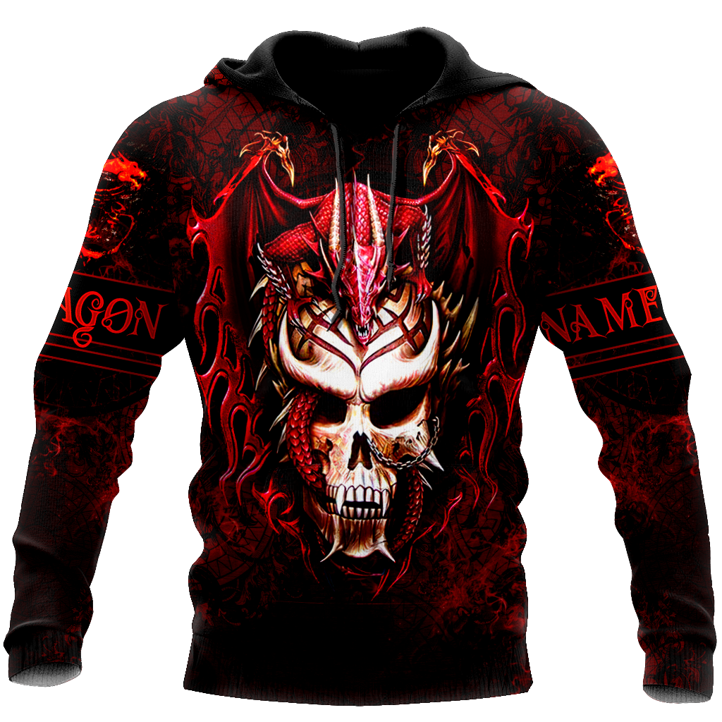 Red dragon skull unisex hoodie custom name