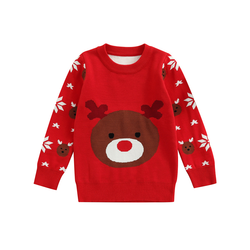 Blotona Christmas Kids Casual Sweater, Little Girls Boys Cartoon Antler Bear Jacquard Long Sleeve O-Neck Pullover Knitwear, 3-8Y alx