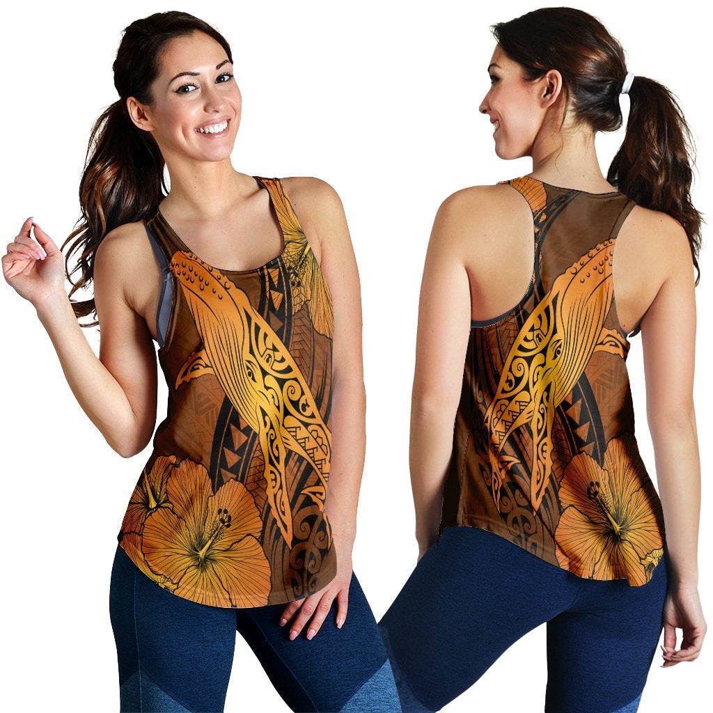 Hawaii Map Whale Swim Hibiscus Polynesian Racerback Tank Orange Ah Ha71600