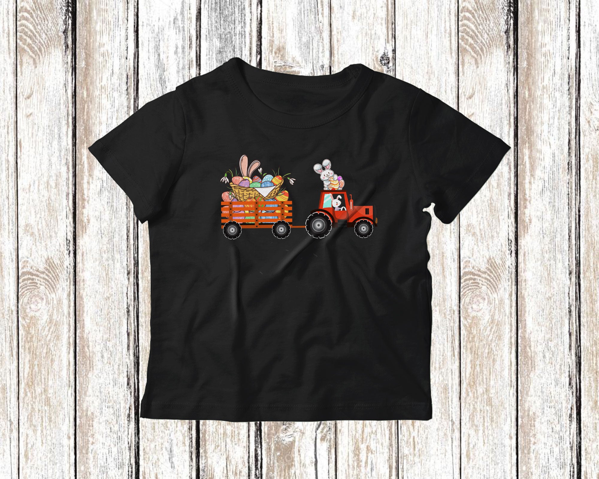 Bunny Riding Tractor Easter Egg Cute Easter Bunny Boys Girls Kids Egg Hunt Farmer Gifts T-Shirt