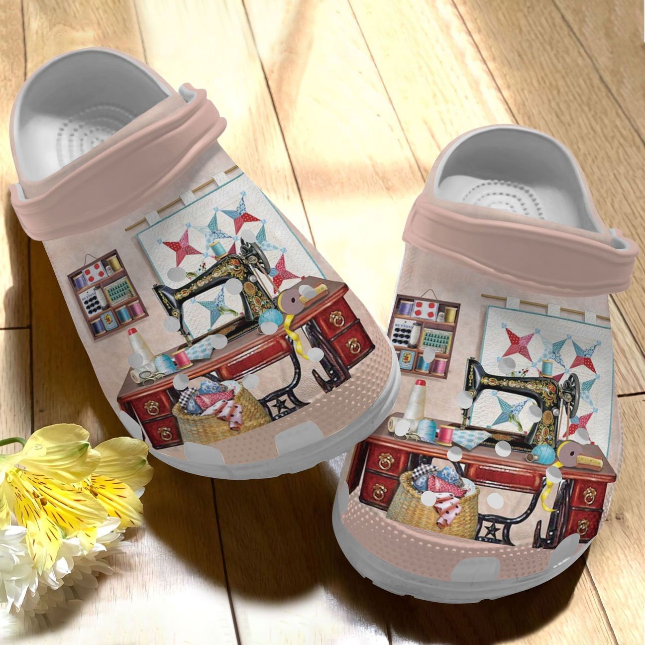 Sewing Personalize Clog, Custom Name, Text, Fashion Style For Women, Men, Kid, Print 3D Whitesole Sewing Room