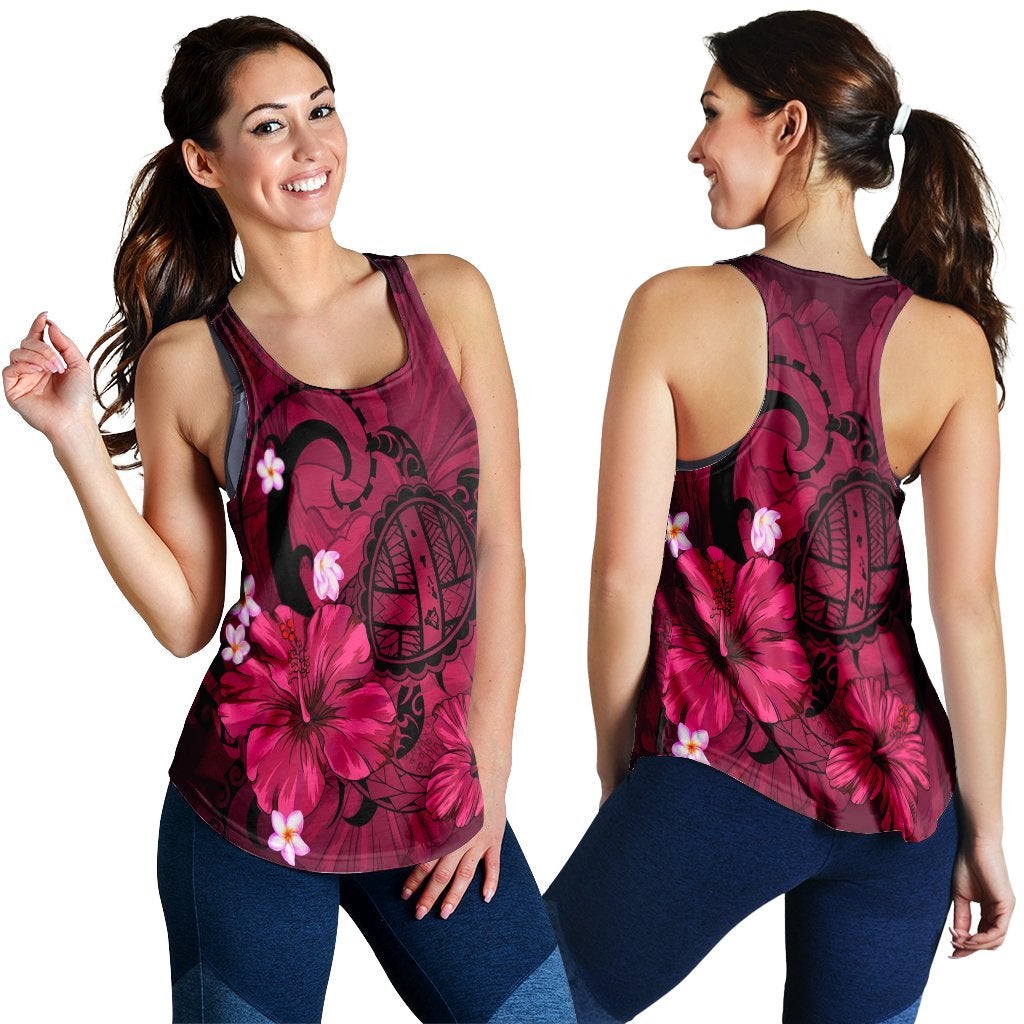 Hawaii Map Big Turtle Hibiscus Plumeria Tribal Polynesian Racerback Tank Pink Ha24563