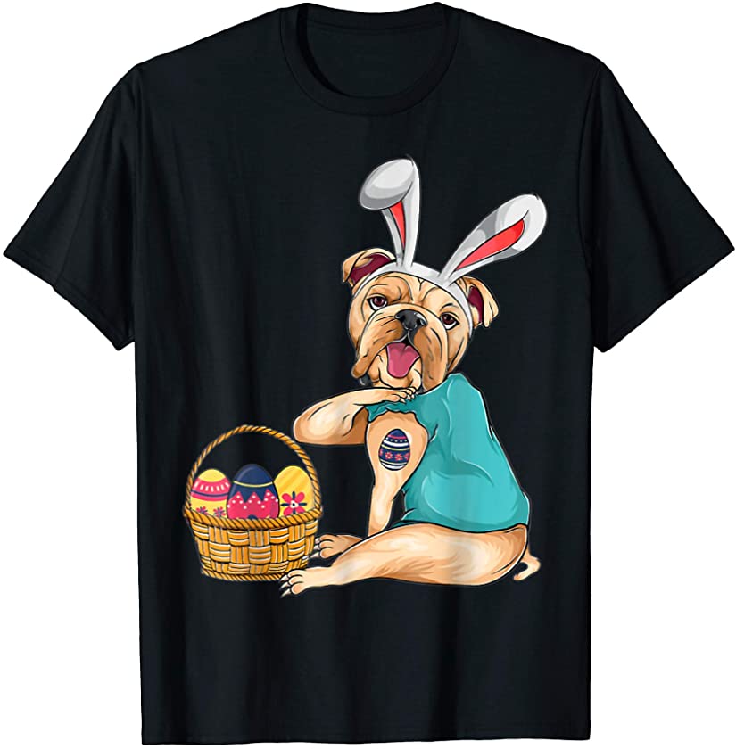 Bulldog Easter Bunny Costume Eggs Easter Day Dog T-Shirt