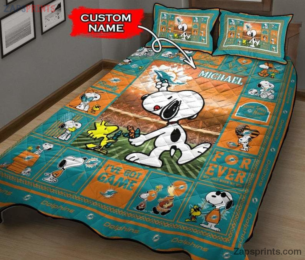 Custom Name Miami Dolphins Quilt Bed Set