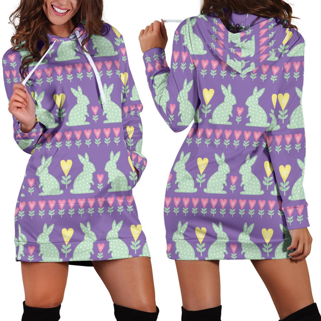 Rabbit Pattern Print Design Rb01 Women Hoodie Dress