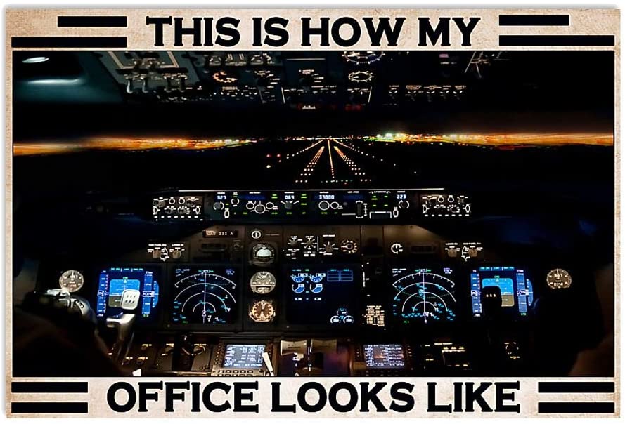 Vintage Plane Cockpit Pilot – How My Office Look Like Poster Art Print      Home Decor Gift For Men Women Family Friend On Birthday Xmas