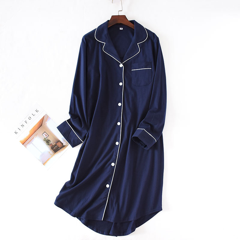 Autumn Long Knit Cotton Sleep Tops Women Cardigan Long Sleeve Nightgowns Solid Lapel Sleepwear Nighty for Ladies Home Clothes alx