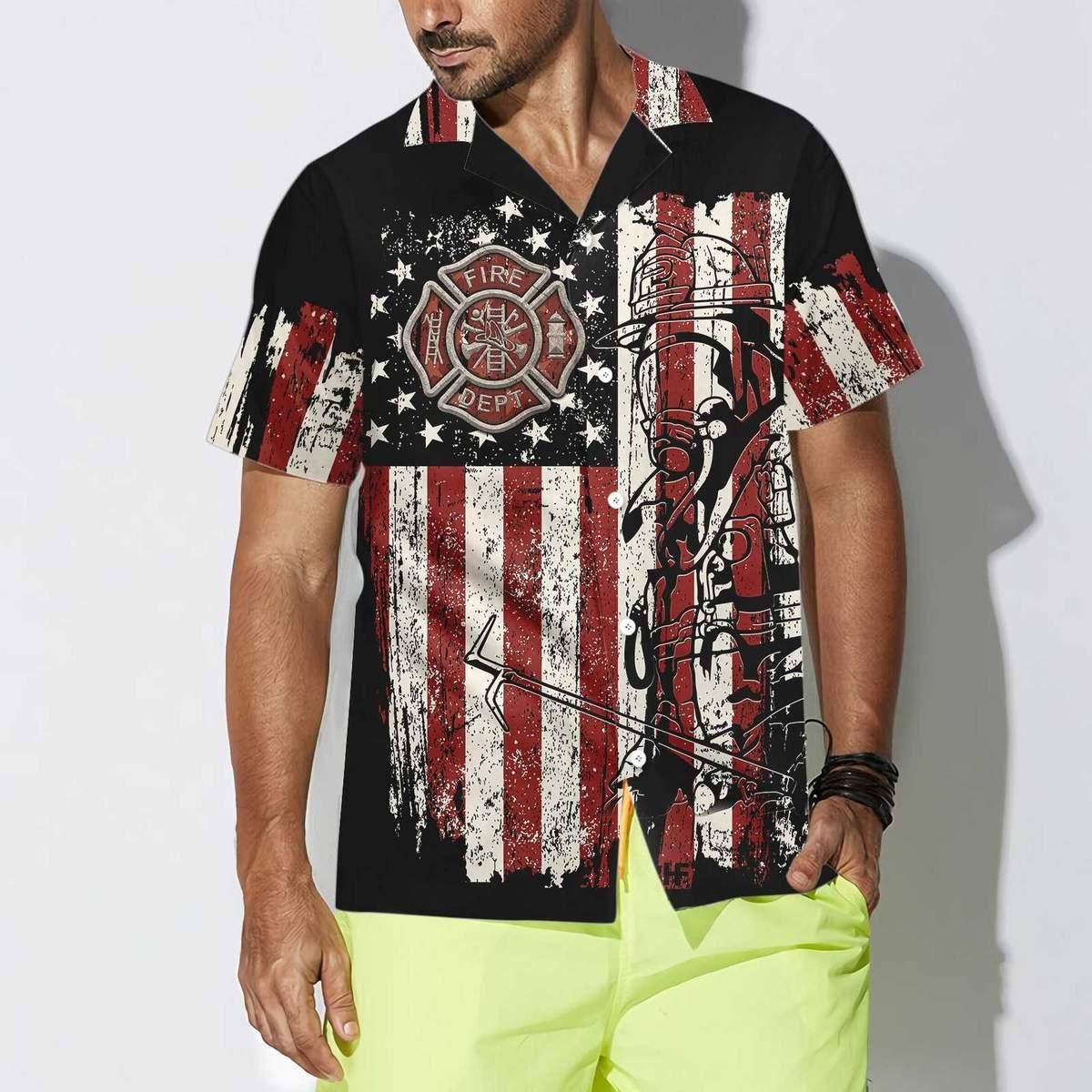 American Flag With Firefighter Aloha Hawaiian Shirt Colorful Short Sleeve Summer Beach Casual Shirt For Men And Women