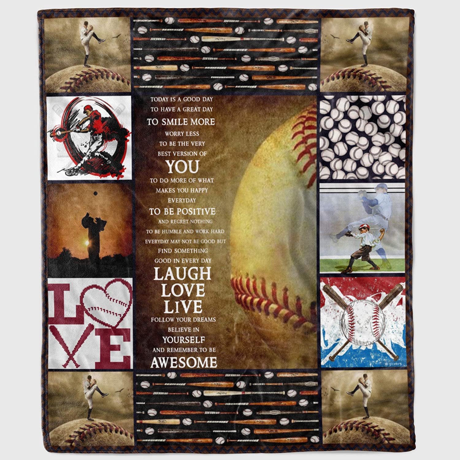 Baseball Blanket – Today Is A Good Day – Fleece Blanket Soft Comfortable Blanket For Sofa Chair Bed Office Travelling Camping. (60 X 80 Inch)