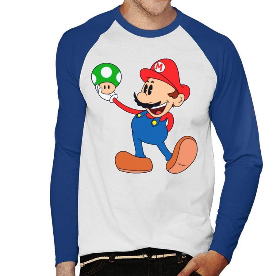 Super Mario My Mushroom Men’s Baseball Long Sleeved T-Shirt