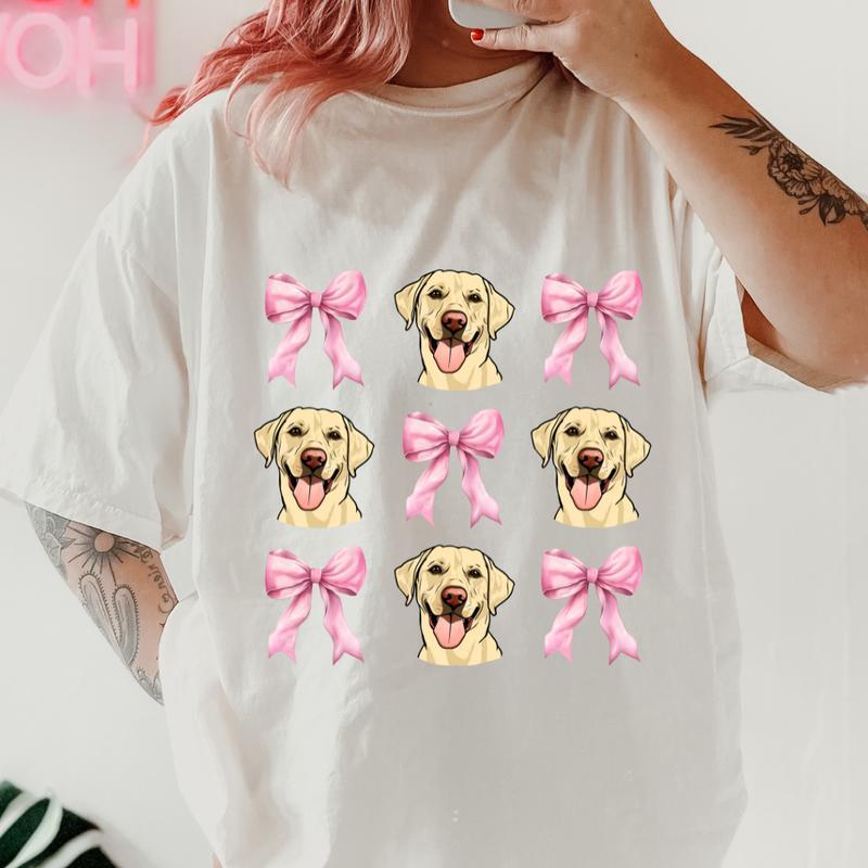 Yellow Lab Bows Shirt, Yellow Labrador Retriever Shirt, Yellow Labrador Shirt, Womenswear Casual Comfort Cotton Top Athletic Boho Chic, Full Sizes