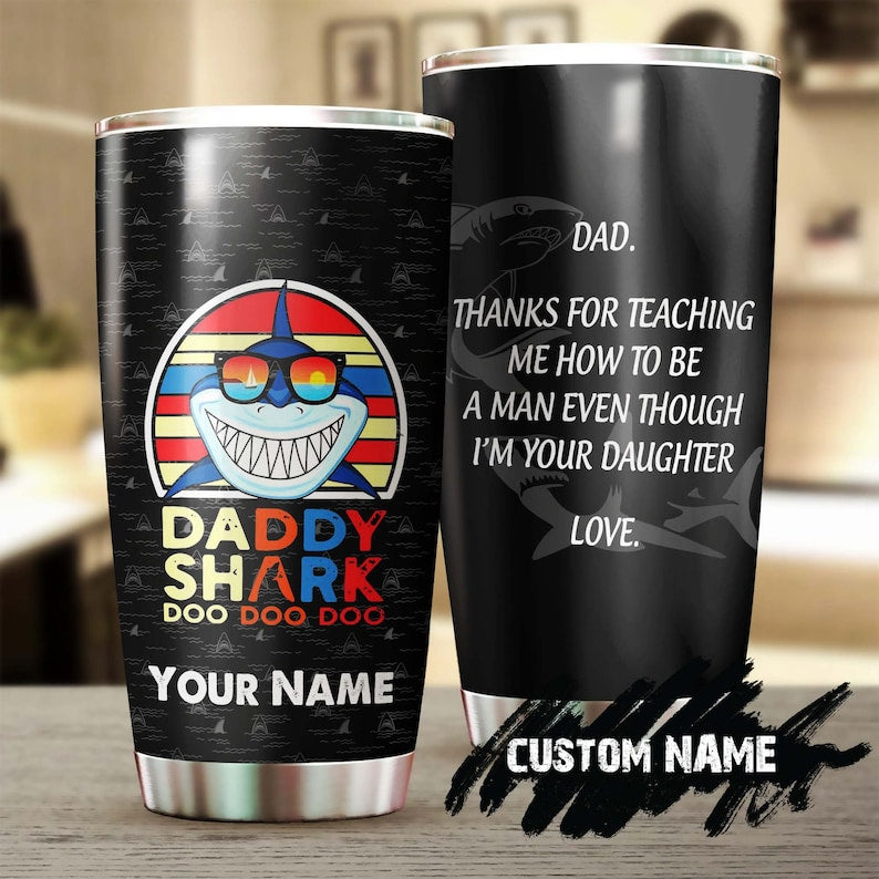 Daddy Father Shark Funny Personalized Tumbler-Birthday Gift Christmas Gift Father’S Day Gift For Father Dad From Son Daughter