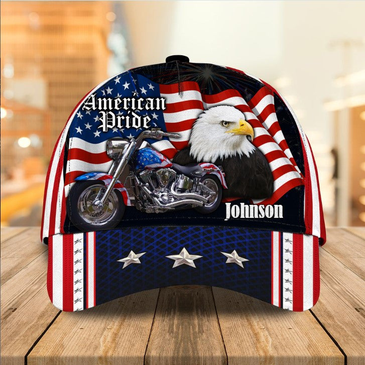 Customized Eagle Biker 3D Baseball Cap For Man , Motorcycle Hat For Him