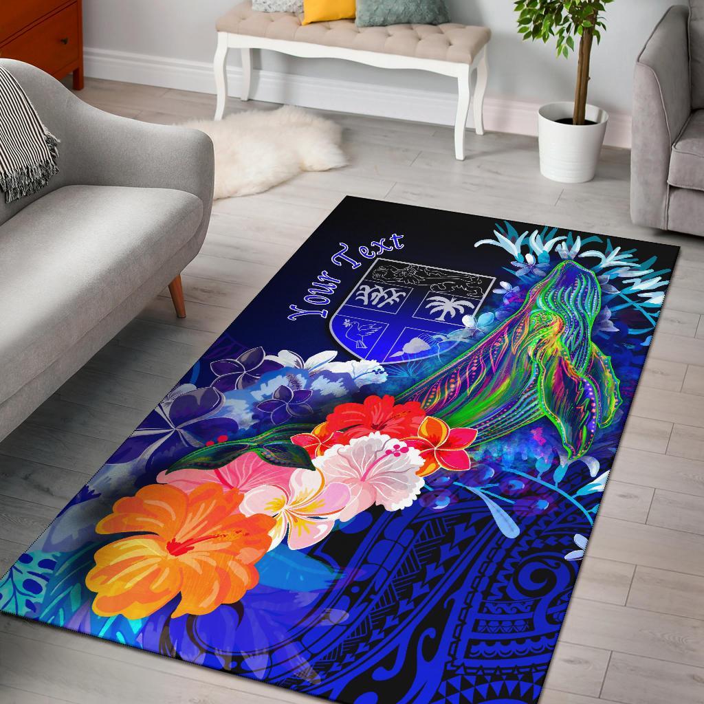 Fiji Custom Personalised Area Rug – Humpback Whale With Tropical Flowers (Blue)