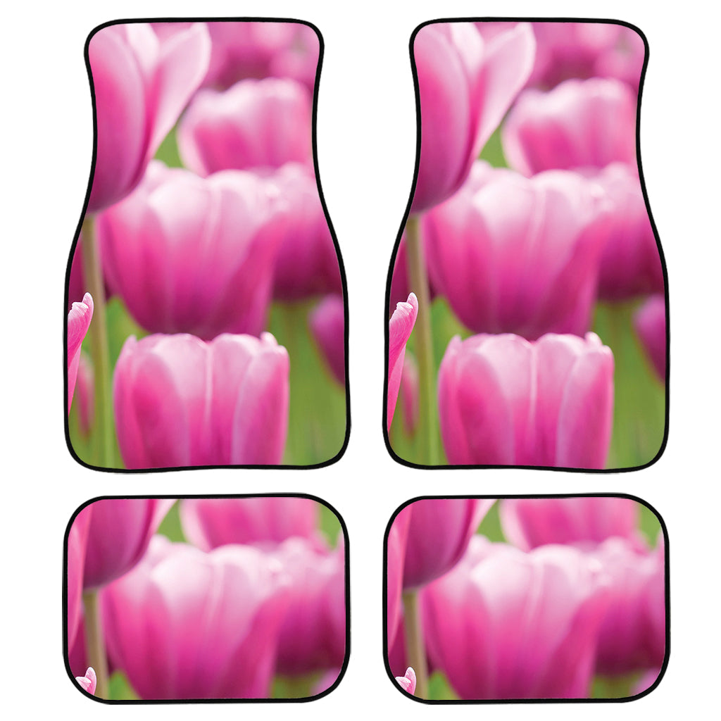 Pink Tulip Print Front And Back Car Floor Mats, Front Car Mat