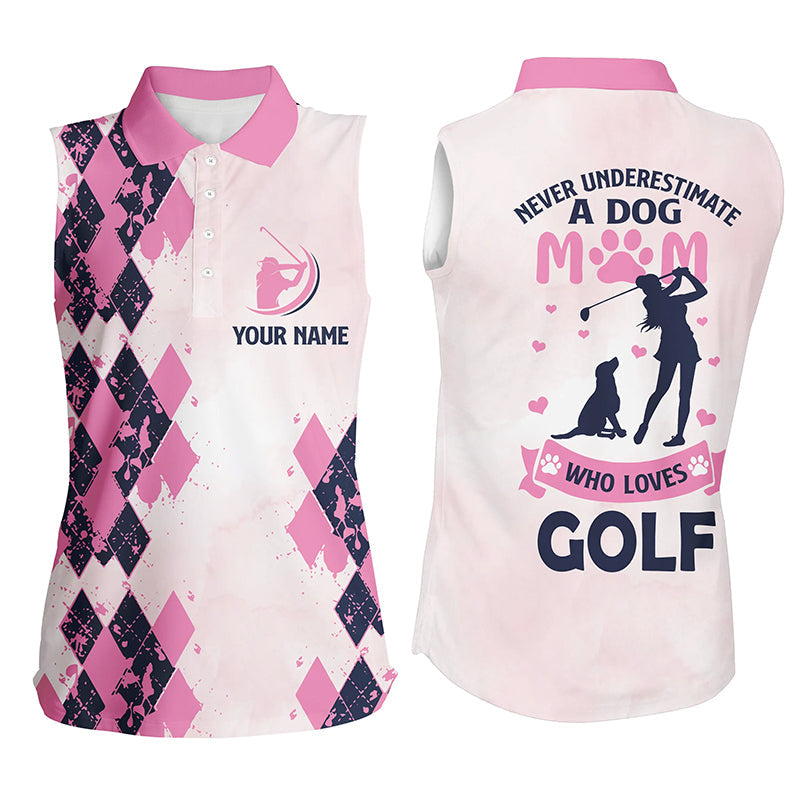 Pink Women’S Sleeveless Polo Shirt, Custom Never Underestimate A Dog Mom Who Loves Golf Gift For Mom