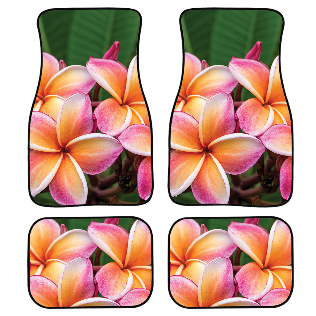 Pink And Yellow Plumeria Flower Print Front And Back Car Floor Mats, Front Car Mat