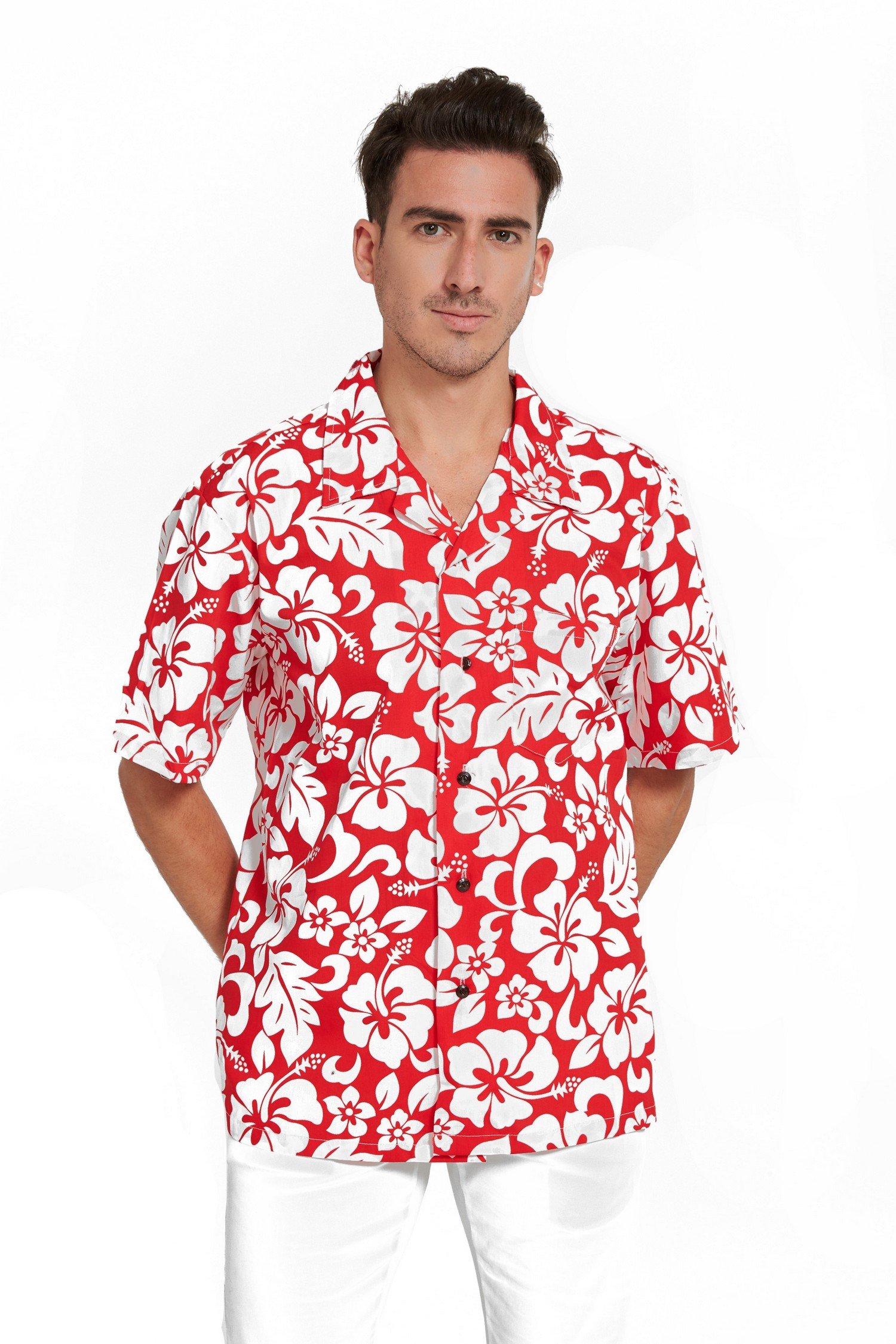 Hawaii Aloha Shirt In Vintage Hibiscus Red Ha87130