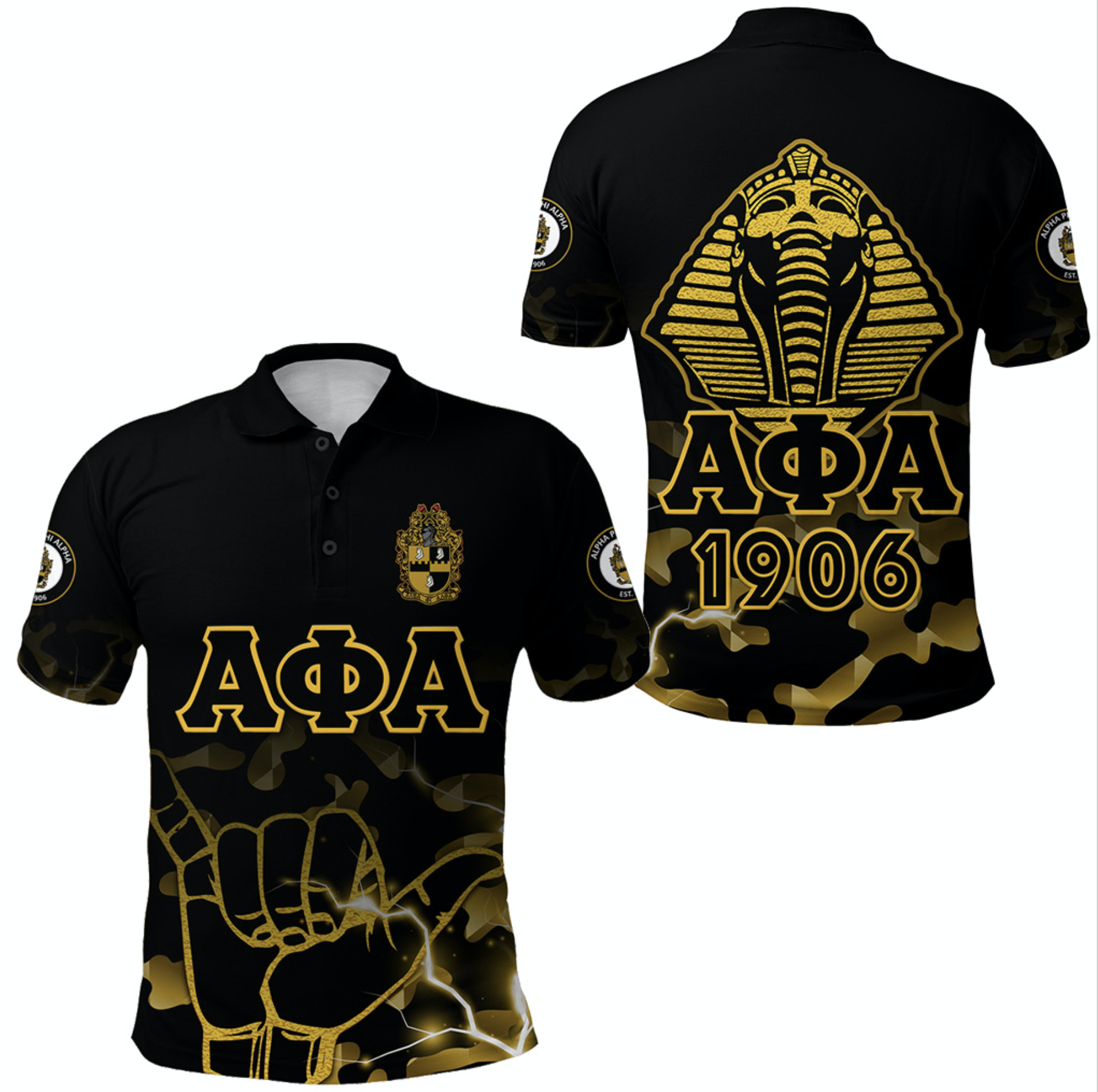 Alpha Phi Alpha Fraternity Polo Shirt Camouflage Black Vibes – Hand Sign Lt8