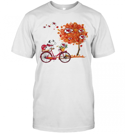 Maple Leaves Snoopy Riding Bike Logo Kansas City Chiefs T-Shirt