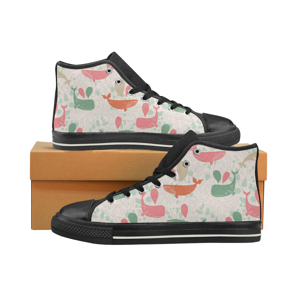 Cute Whale Pattern Women’S High Top Canvas Shoes Black Gift For Men Women