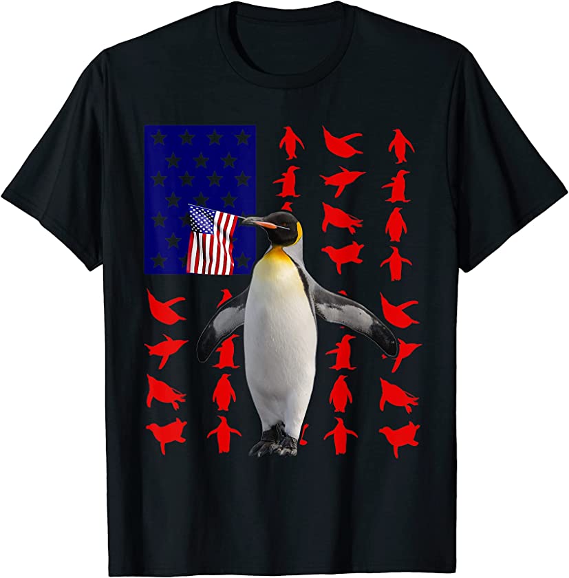 Penguin American Flag 4th Of July Lover USA Patriotic T-Shirt