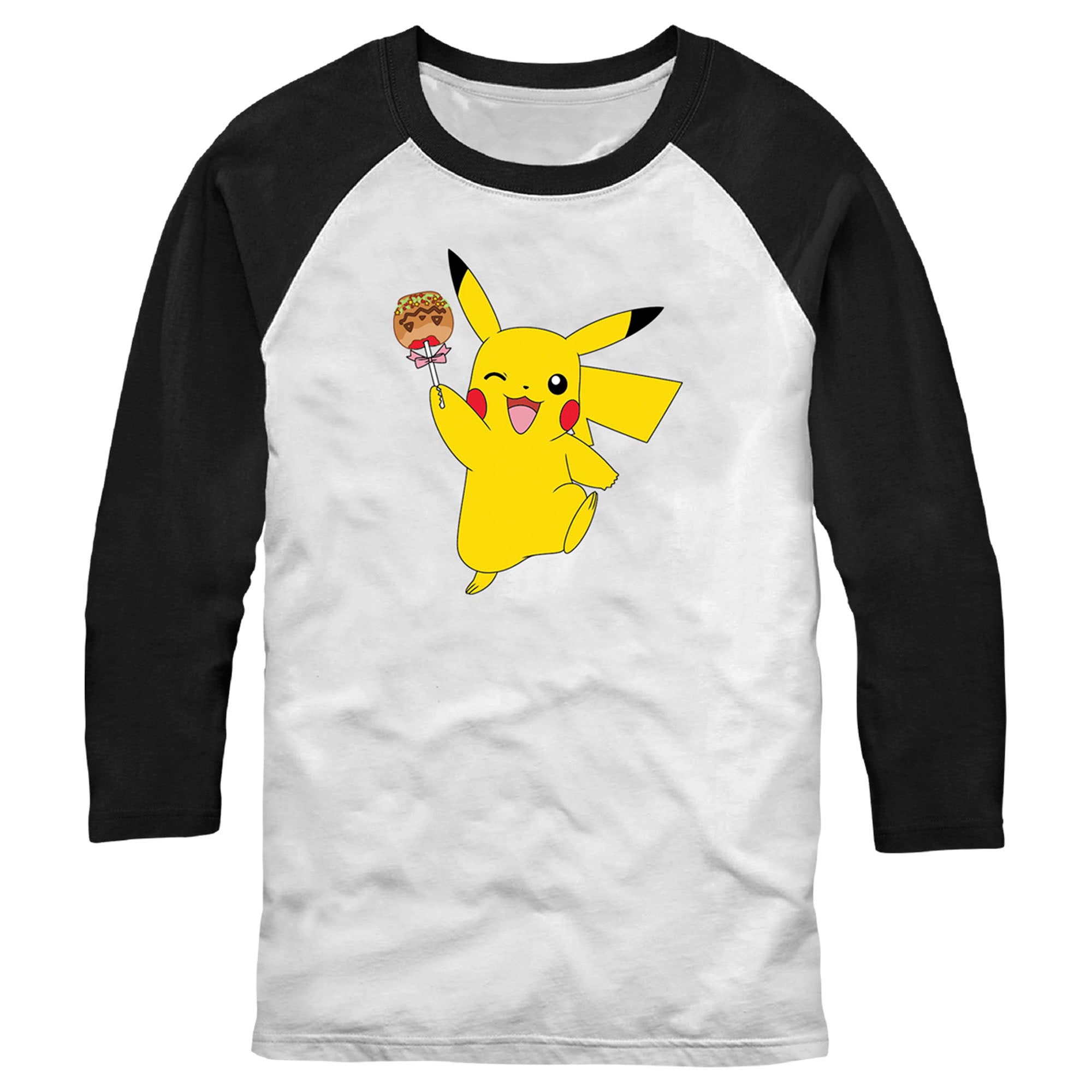 Men’S Pokemon Halloween Pikachu Jack-O’-Lantern Caramel Apple Baseball Tee