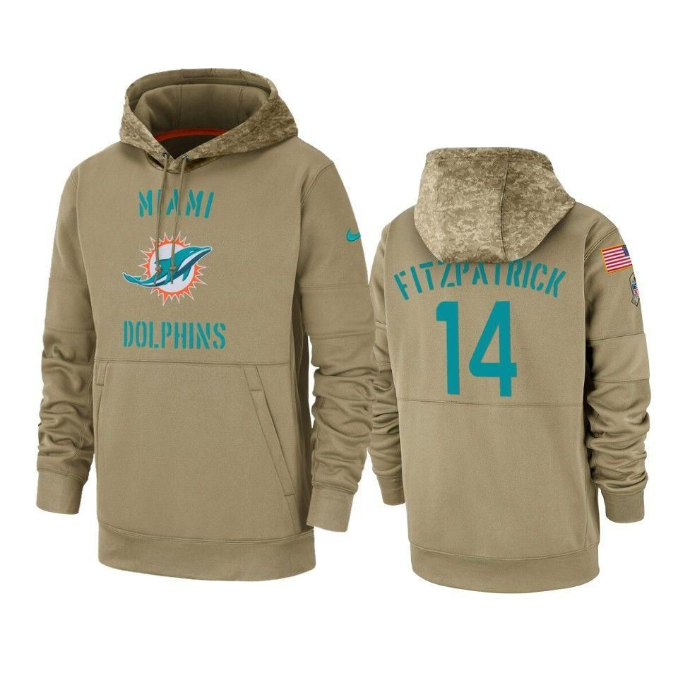 Dolphins Ryan Fitzpatrick 2019 Salute To Service Tan Sideline Therma Hoodie