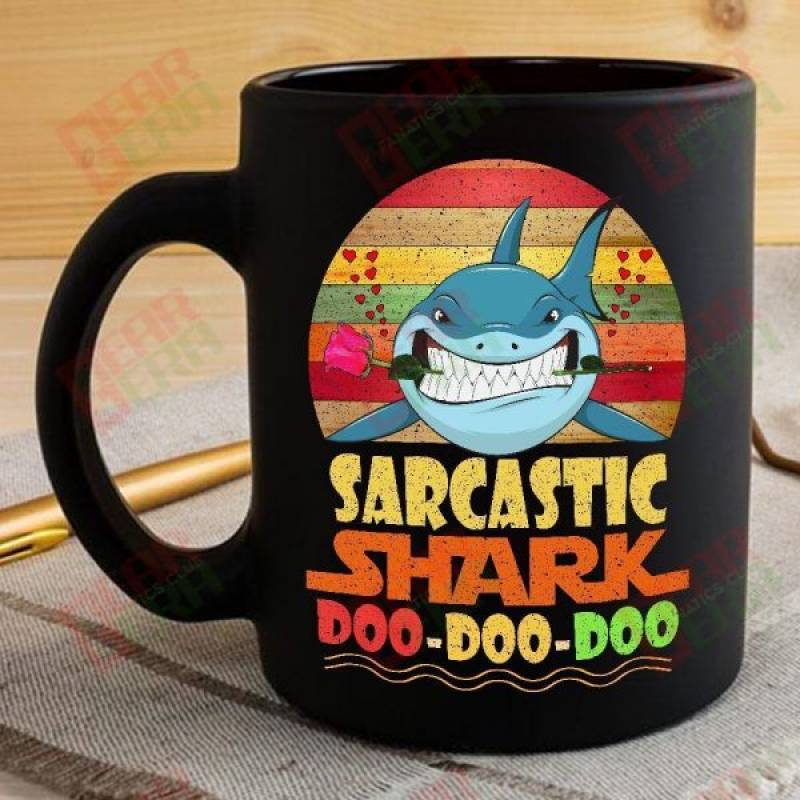 Vintage Sarcastic Shark Doo Doo Doo Coffee Mug Retro Shark And Rose Womens Custom Father’s Day Mother’s Day Gift Idea GE943