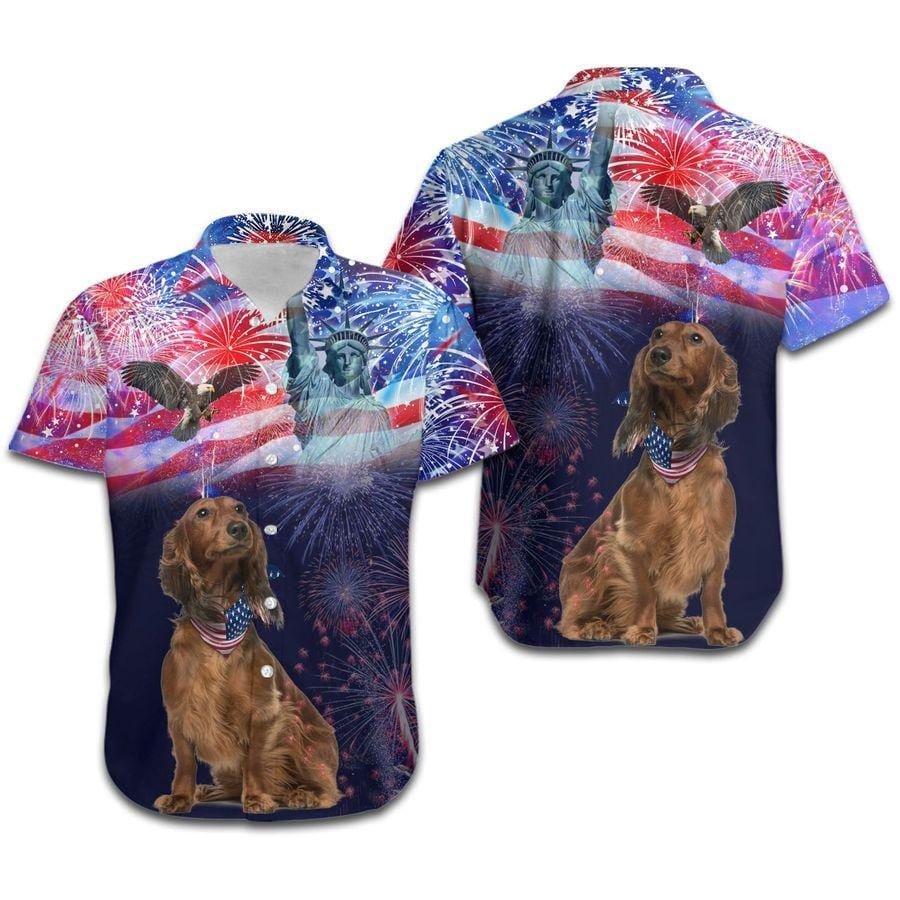 Hawaii Aloha Shirts Dachshund Fireworks Independence Day Custom Photo Ha49611