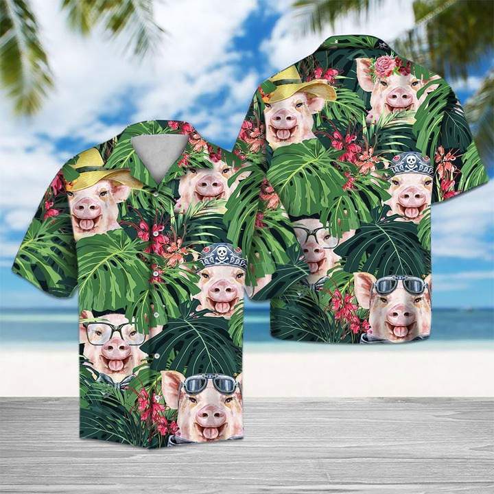 Tropical Flower And Cute Pig Hawaii Shirt For Men Women Ha13597