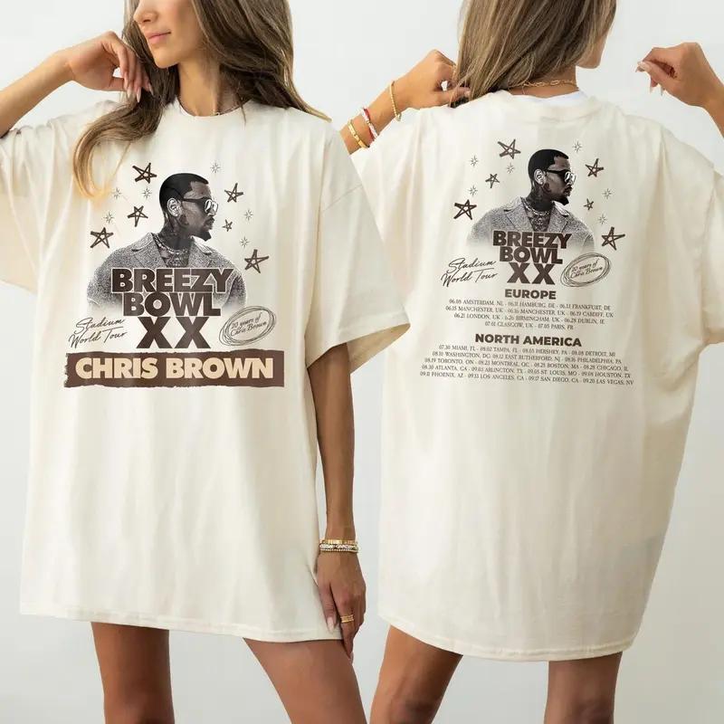 Chris Brown Breezy Bowl XX Tour 2025 T-Shirt 2 Sided Design, Limited Edition Fan Merch, 20th Anniversary Album Tee, Concert Souvenir Womenswear