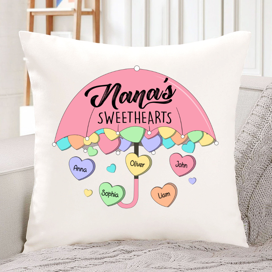 Personalized Nana’S Sweethearts With Grandkids Candy Hearts Valentines Day Indoor Pillow