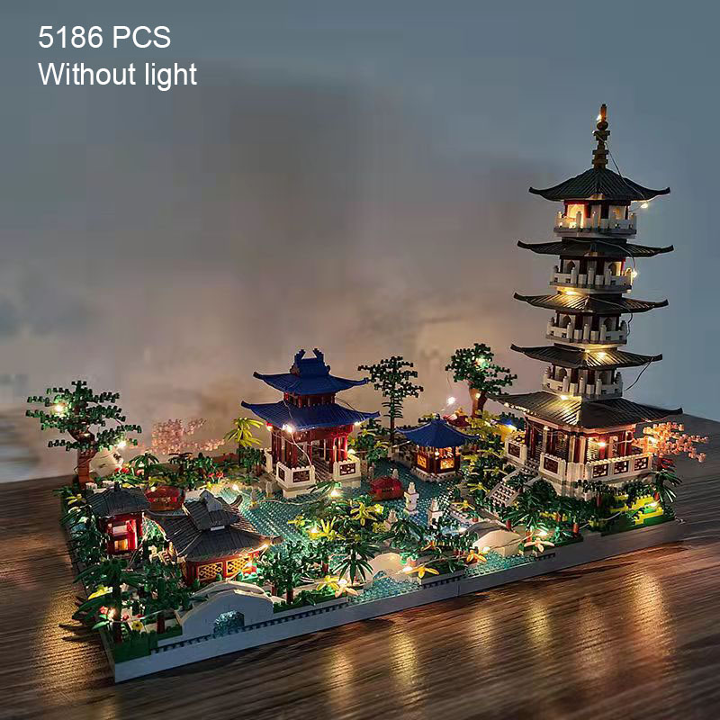 5186PCS Chinese Architecture Micro Building Blocks Tower West Lake Trees DIY Diamond Bricks with Light Toy for Kids Adults Gifts alx