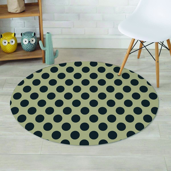 Cream And Black Polka Dot Round Rug