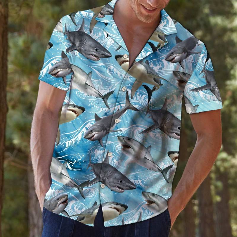 Artsyhomes [Hawaii Shirt] Shark Wave Water T0707