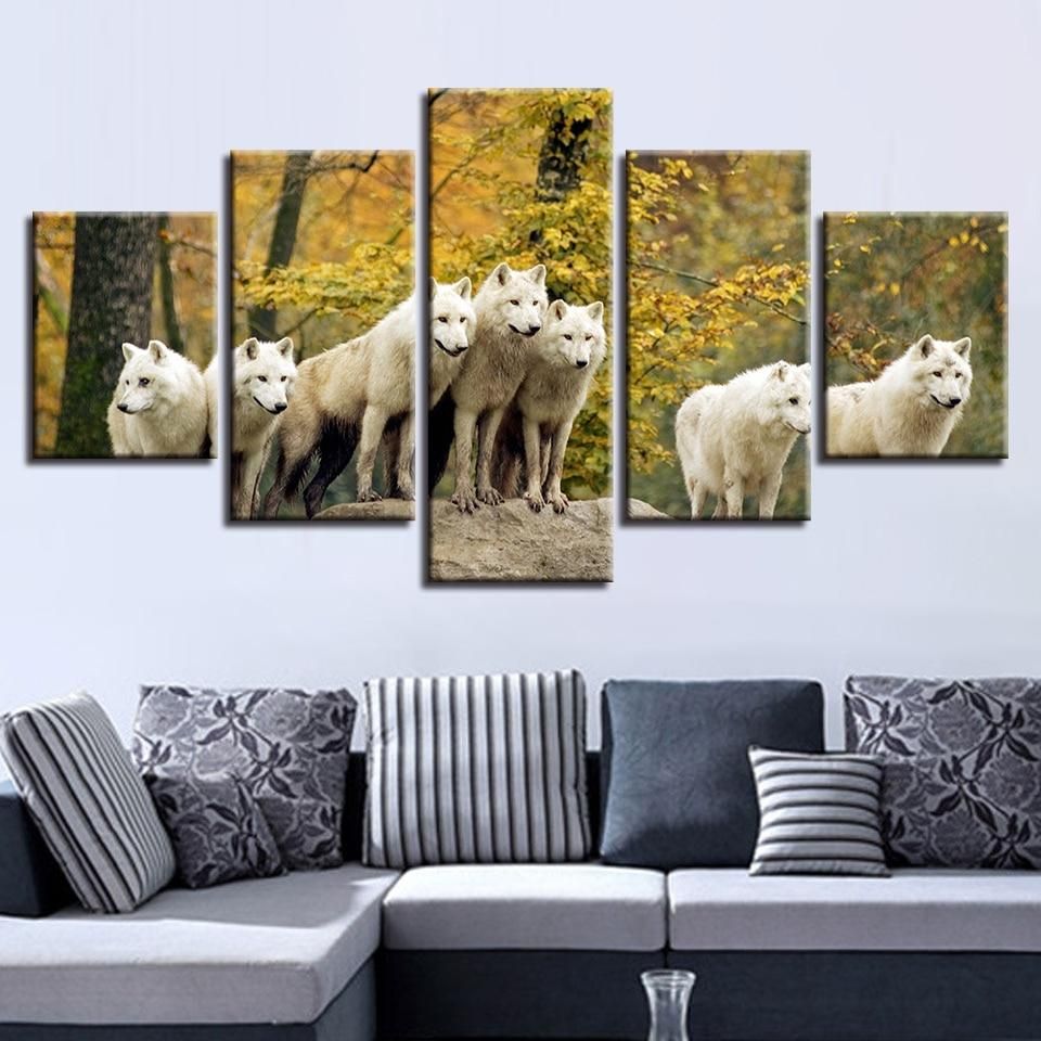 Wolf 29 Animal 5 Panel Canvas Art Wall Decor