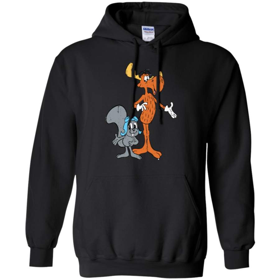 AGR Rocky and Bullwinkle Best Retro Cartoon Character Aged Look Gift Hoodie