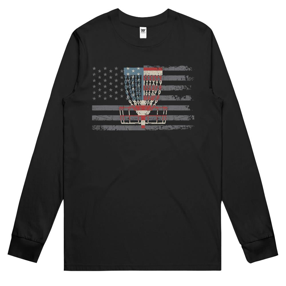 American Flag Disc Golf Basket Disc Golf American Flag Long Sleeve T Shirts