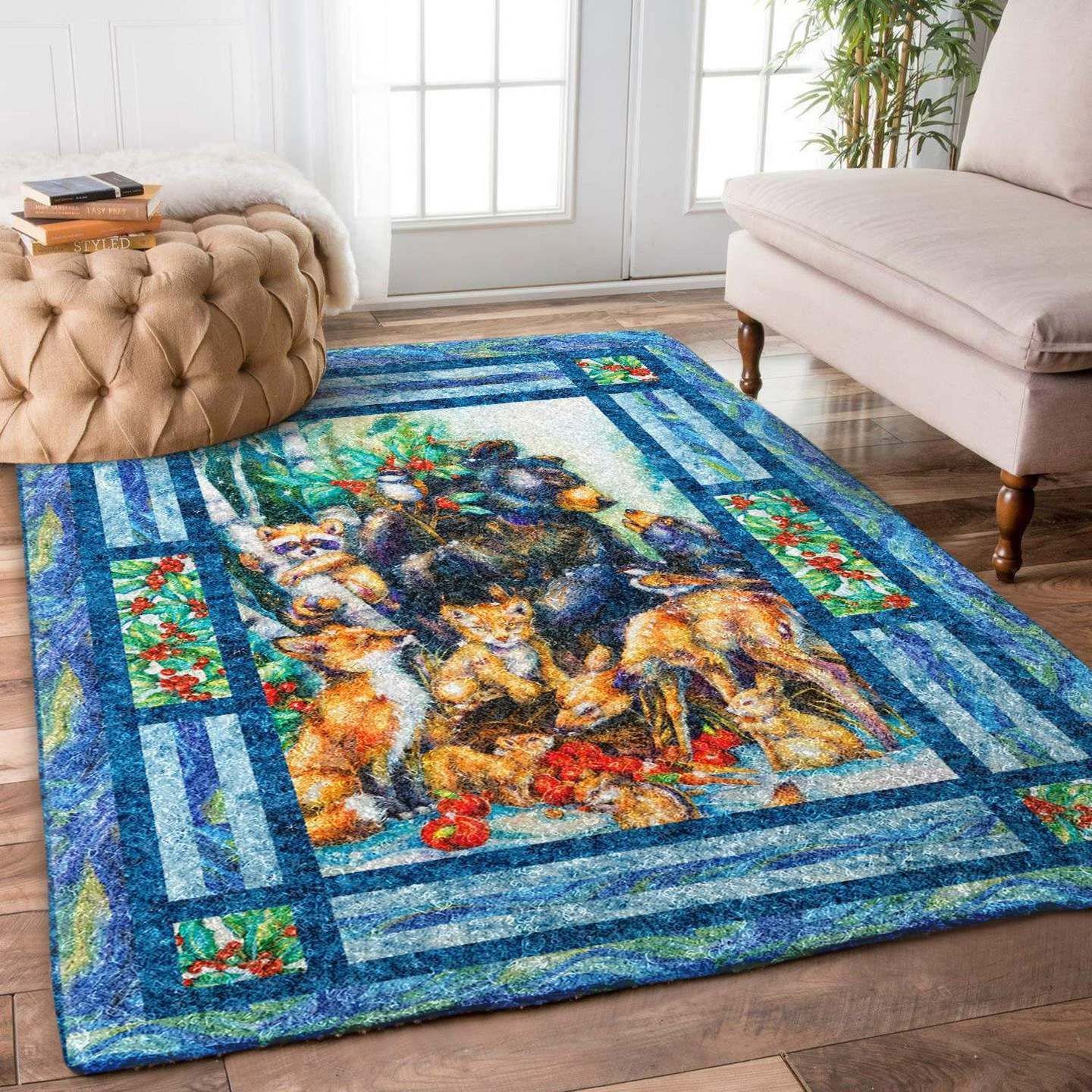 Bear Lion Fox Rabbit Bird Deer Raccoon Squirrel Winter DV0810015R Rug