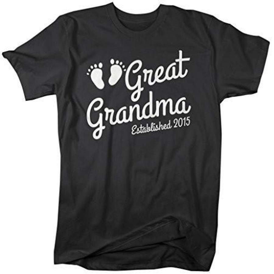 Shirts By Sarah Women’s Great Grandma Established 2015 T-Shirt Baby Feet Cute Shirts