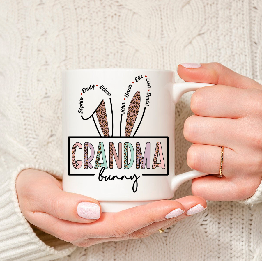 Personalized Grandma Bunny With Grandkids Cute Easter Day Mug