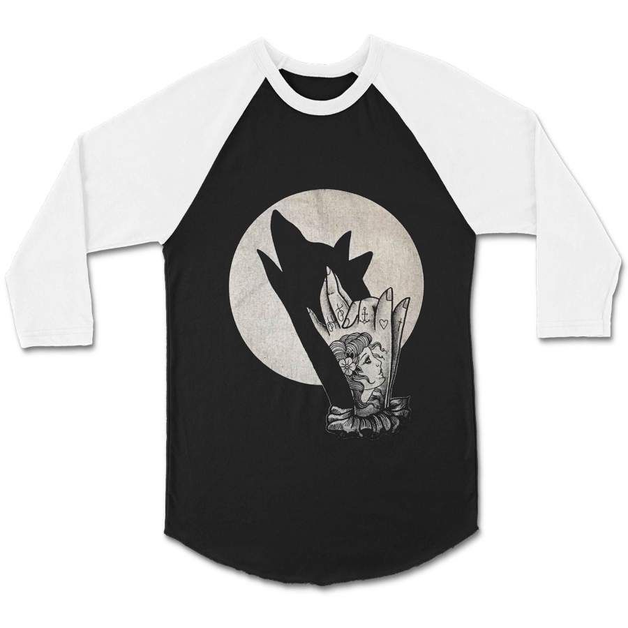 Wolf Moon Tattoo Hand Shadow Puppet Animal CPY Unisex 3/4 Sleeve Baseball Tee T-Shirt