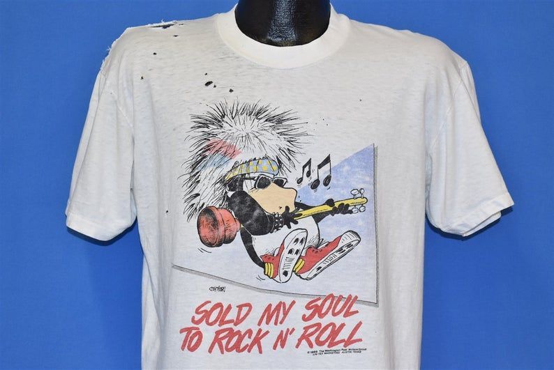 80S Opus Bloom County Sold My Soul Rock N Roll Billy Boingers Distressed Shirt