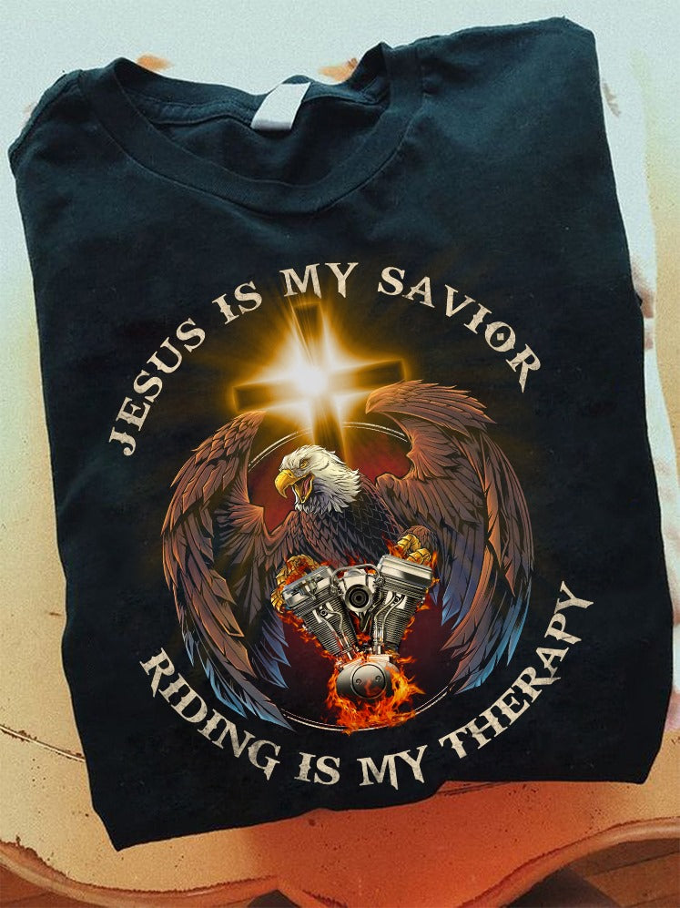 Jesus Is My Savior Riding Is My Therapy Bald Eagle American Gift Standard/Premium T-Shirt