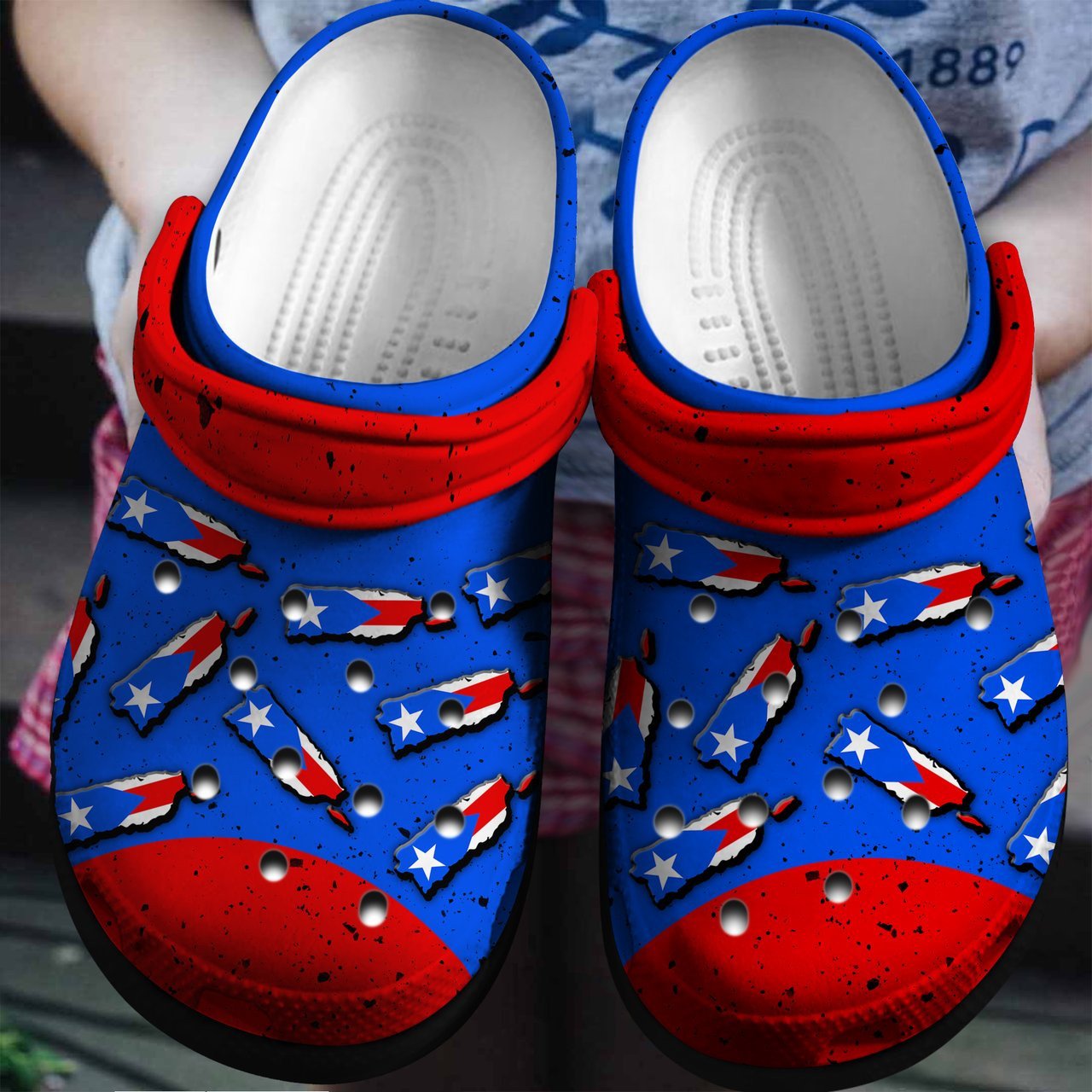 Puerto Rico Flag In Map Gift For Fan Classic Water Rubber Crocs Crocband Clogs, Comfy Footwear