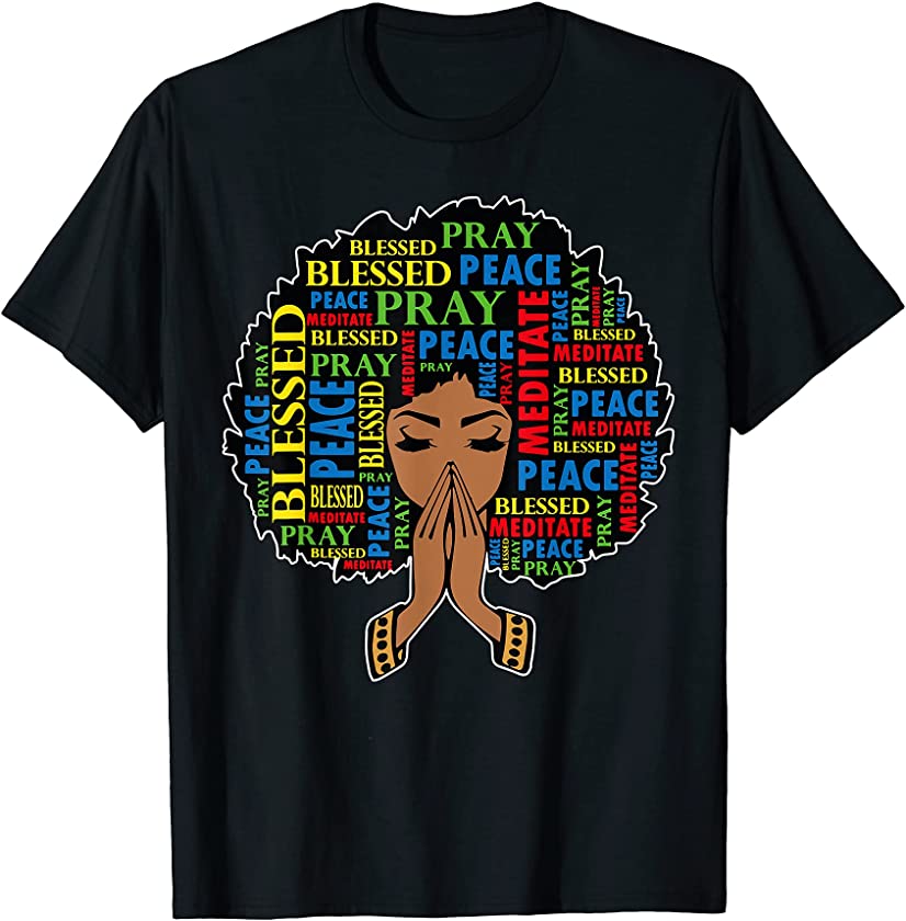 Blessed Black Queen Praying Melanin Mandala Black Women Pray T-Shirt