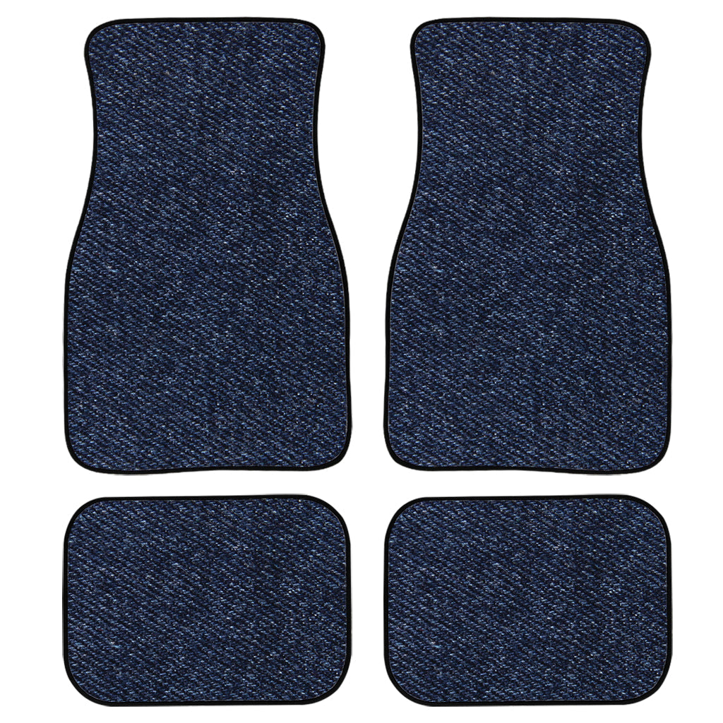 Dark Blue Denim Jeans Print Front And Back Car Floor Mats, Front Car Mat