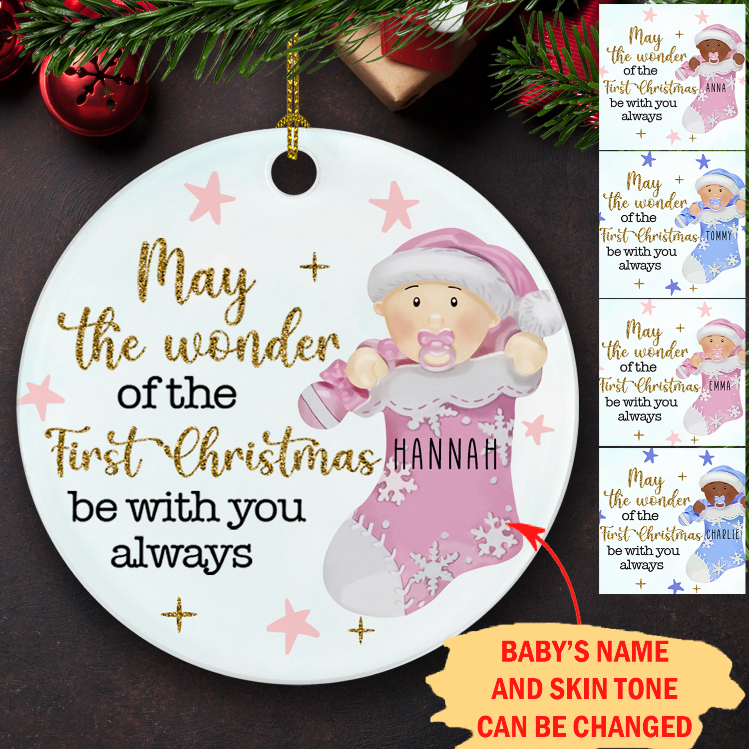 Be With You Always – Personalized Circle Ceramic Ornament – Baby’S First Christmas Ornaments, Newborn Gifts